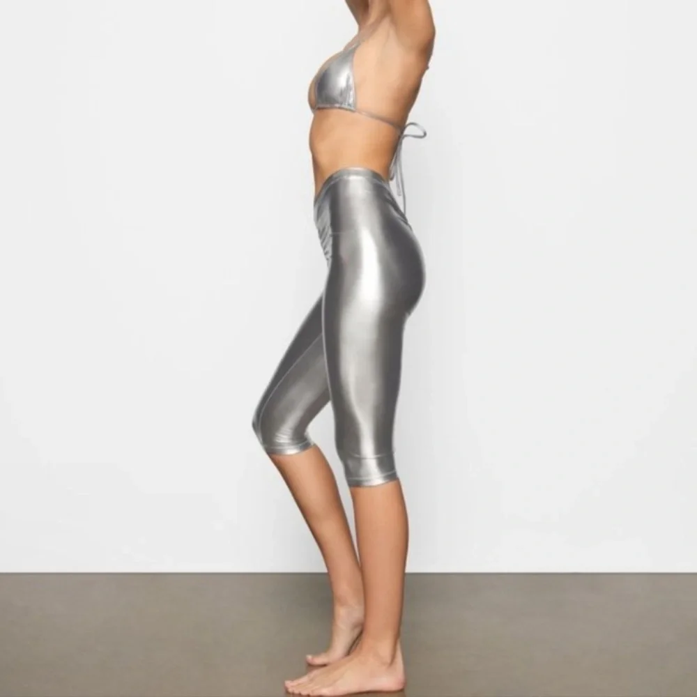 (A8)‎ Skims Metallic Swim V Waist Pant Rouched Silver Nickle, size XL, NWT